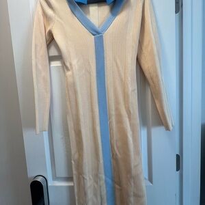 Cream and Blue Knit Dress